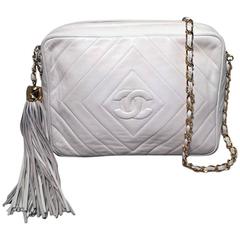 Chanel Vintage White Leather Tassel Detail Shoulder Bag