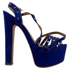 Schutz Blue Suede High Heels Sandals with Studs Size 39