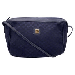 Pierre Balmain Vintage Blue Monogram Canvas Leather Shoulder Bag