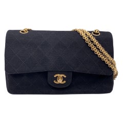 Chanel Black Jersey Double Flap Timeless 2.55 Bag Mademoiselle Chain