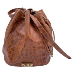 Gianfranco Ferre Vintage Embossed Brown Leather Bucket Bag