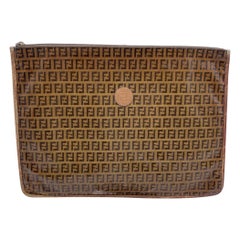 Fendi Vintage Marrón Monograma Vinilo Lienzo Cartera Bolso Clutch