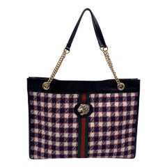 Große Gucci Rajah Checked Tweed-Umhängetasche in Weiß, Rot, Blau