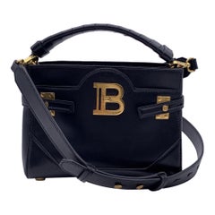 Balmain Black Leather B Buzz 22 Satchel Handbag with Strap