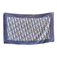 Christian Dior Vintage Blue Monogram Cotton Oblique Pool Beach Towel