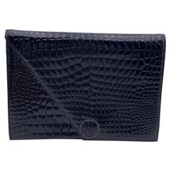Yves Saint Laurent Vintage Black Embossed Asymmetric Clutch Bag