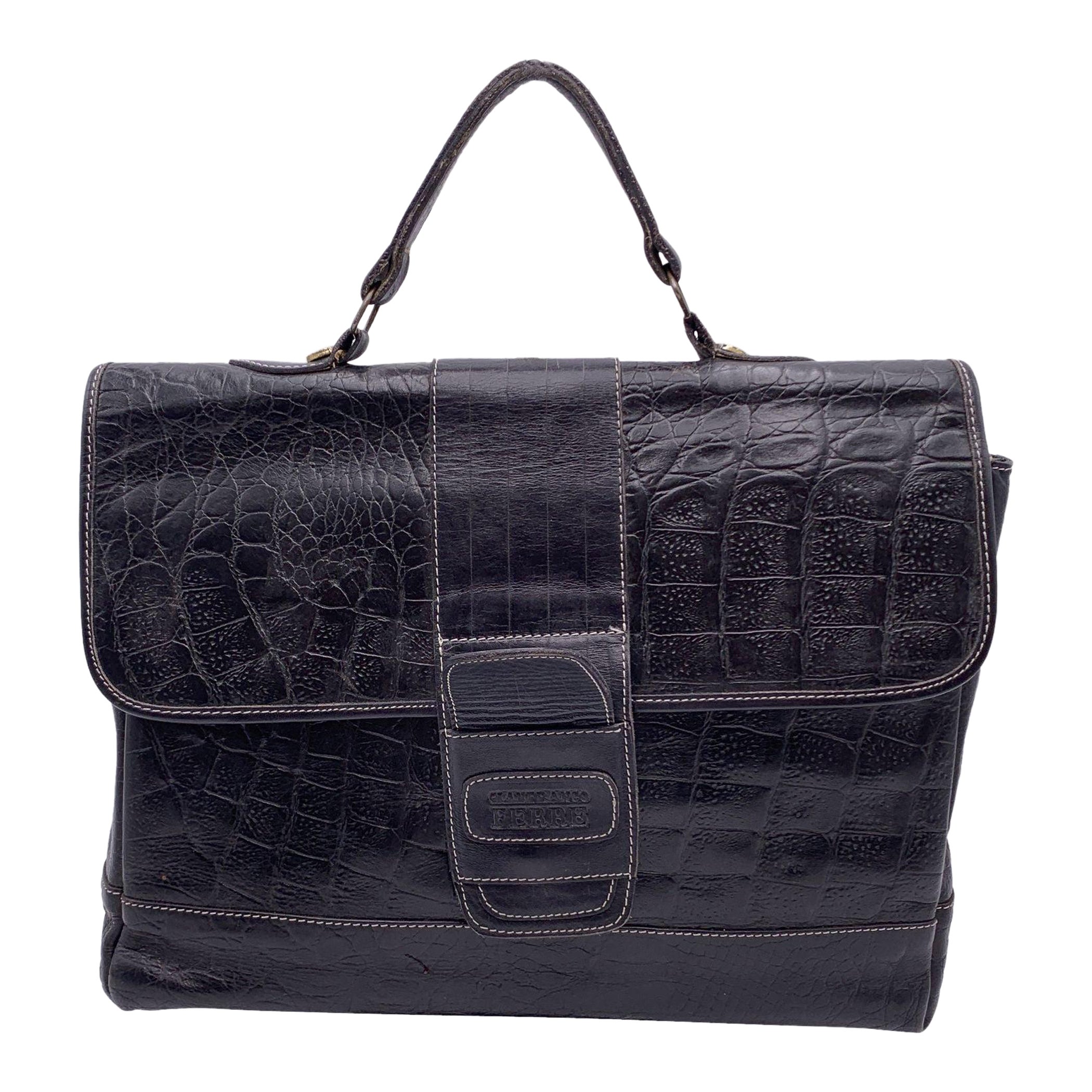 Vintage genuine GIANFRANCO FERRE black leather structured