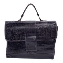 Gianfranco Ferre Vintage Black Embossed Leather Satchel Bag