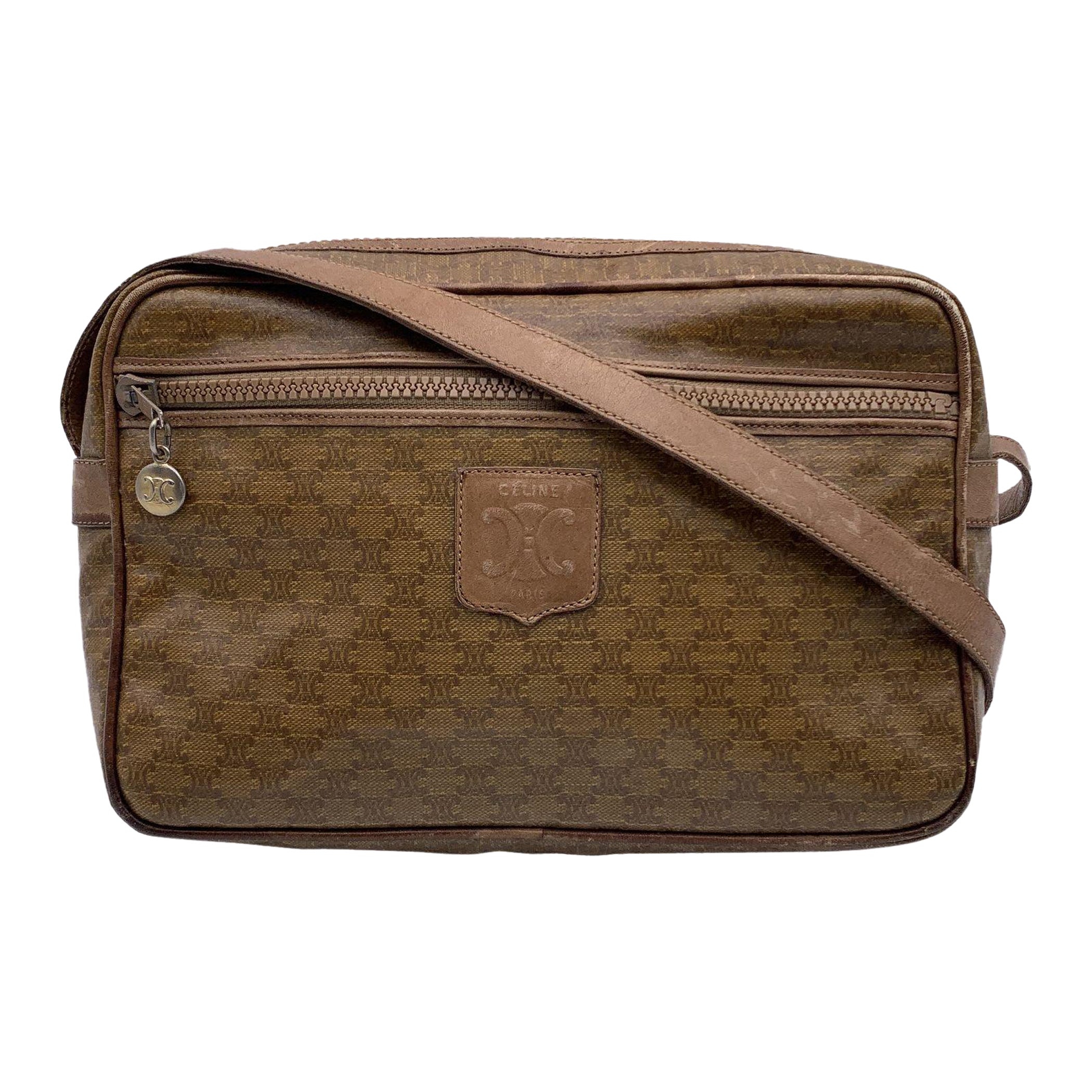 Celine Vintage Beige Macadam Vinyl Canvas Shoulder Bag