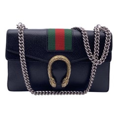 Gucci Black Leather Small Web Stripes Dionysus Shoulder Bag