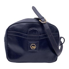 Celine Vintage Blau Leder Front Pocket Umhängetasche