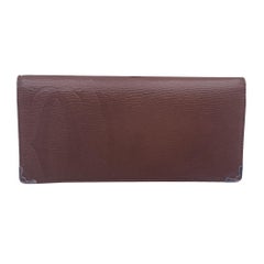 Cartier Brown Leather Embossed Logo Bifold Long Wallet Coin Purse