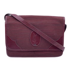 Yves Saint Laurent Vintage Burgundy Striped Canvas Flap Shoulder Bag
