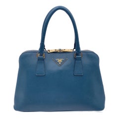 Prada Teal Saffiano Leather Promenade Tote Satchel Bag Handbag