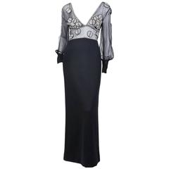 Galanos Beaded Chiffon and Wool Gown 1960s 11