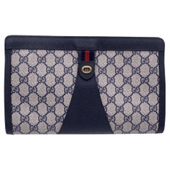 Gucci Vintage Blue Monogram Canvas Web Cosmetic Bag Clutch
