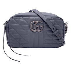 Gucci Aria Grey Quilted Leather Small GG Marmont Shoulder Bag