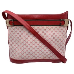 Gucci Vintage White and Red Monogram Canvas Shoulder Bag Bucket