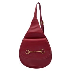 Gucci Vintage Red Leather Horsebit Backpack Sling Shoulder Bag