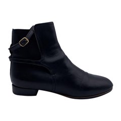 L'Autre Chose Black Leather Women Flat Ankle Boots Shoes US Size 38.5