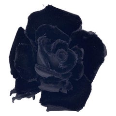 Chanel Vintage Black Velvet Flower Camelia Camellia Pin Brooch