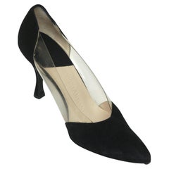 GIORGIO ARMANI Nero Pumps Pelle Scamosciata PVC Tacchi Punta Pompa Sz 37