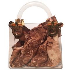 RARE Vintage Salvatore Ferragamo Clear Box Handbag with Scarf