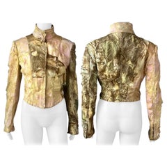 Roberto Cavalli H/W 2001 Laufsteg Distressed Denim-Seidenjacke-Mantel im Used-Look