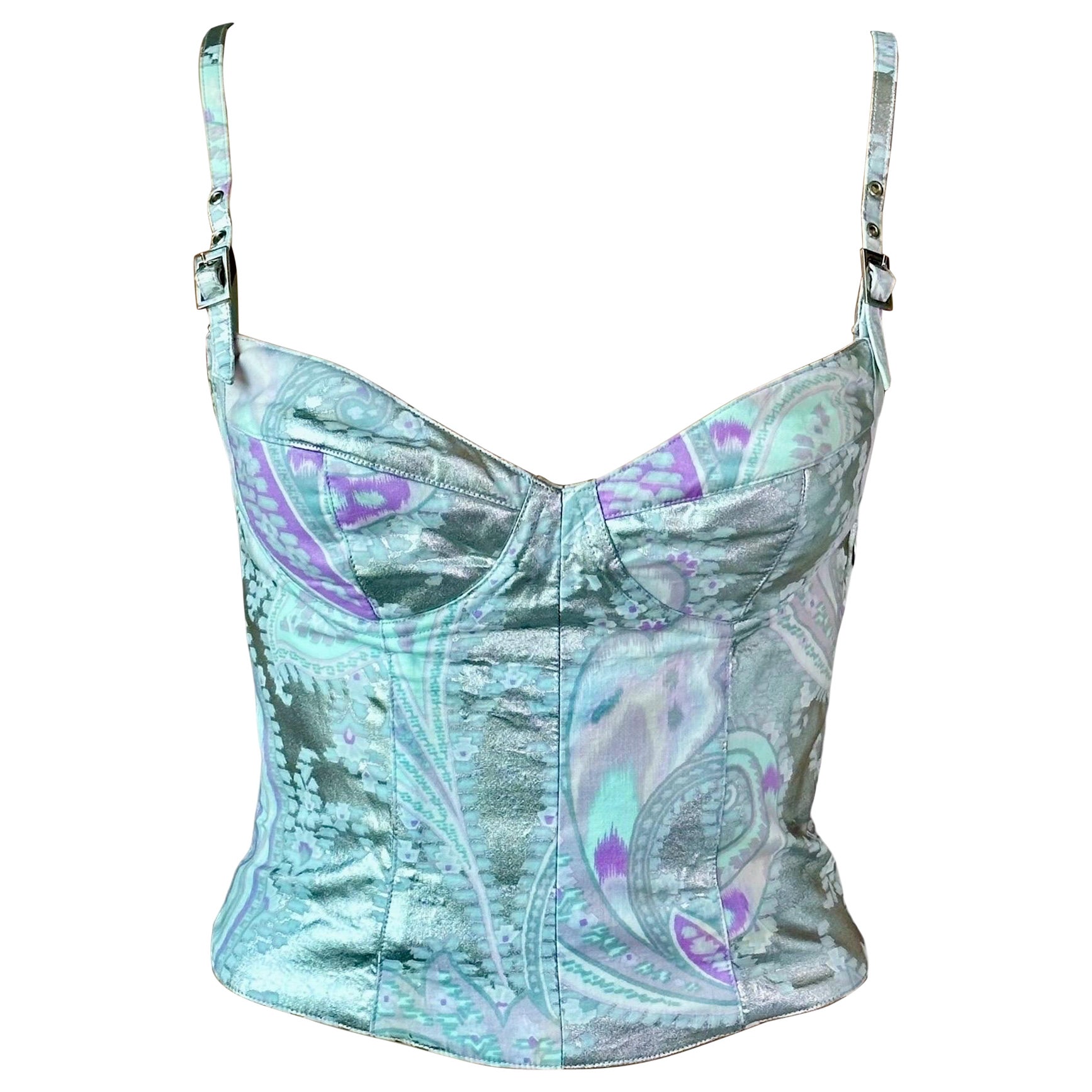 Mugler Vintage c. 2002 Bustier Corsé Metalizado Crop Top