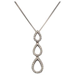 Vintage Triple Tear Drop Pave Diamond Gold Drop Necklace