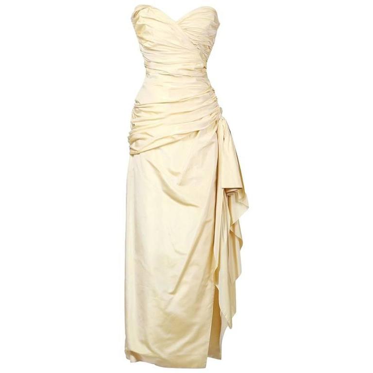 Jean Louis Scherrer Gathered Silk Strapless Dress 1960s For Sale at 1stDibs  | jean louis scherrer dress, jean louis dress, jean louis gown