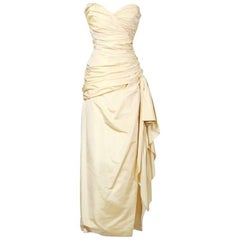 Jean Louis Scherrer Gathered Silk Strapless Dress 1960s