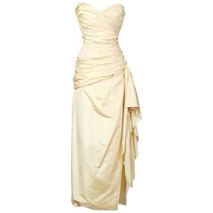 Jean Louis Scherrer Gathered Silk Strapless Dress 1960s