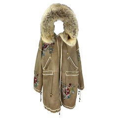 F/W 2002 Christian Dior by John Galliano Floral Beaded Shearling Fur Hooded Coat