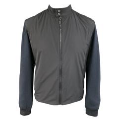 Men's LANVIN Jacket - 36 Charcoal Wool Windbreaker Front High Collar