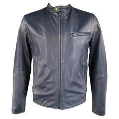 Men's LEVI'S MADE & CRAFTED 42 Navy Leather Motorcycle Jacket