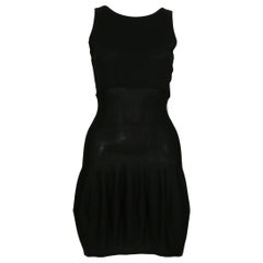Vestido de punto negro con espalda de rejilla de los años 80 CLAUDE MONTANA