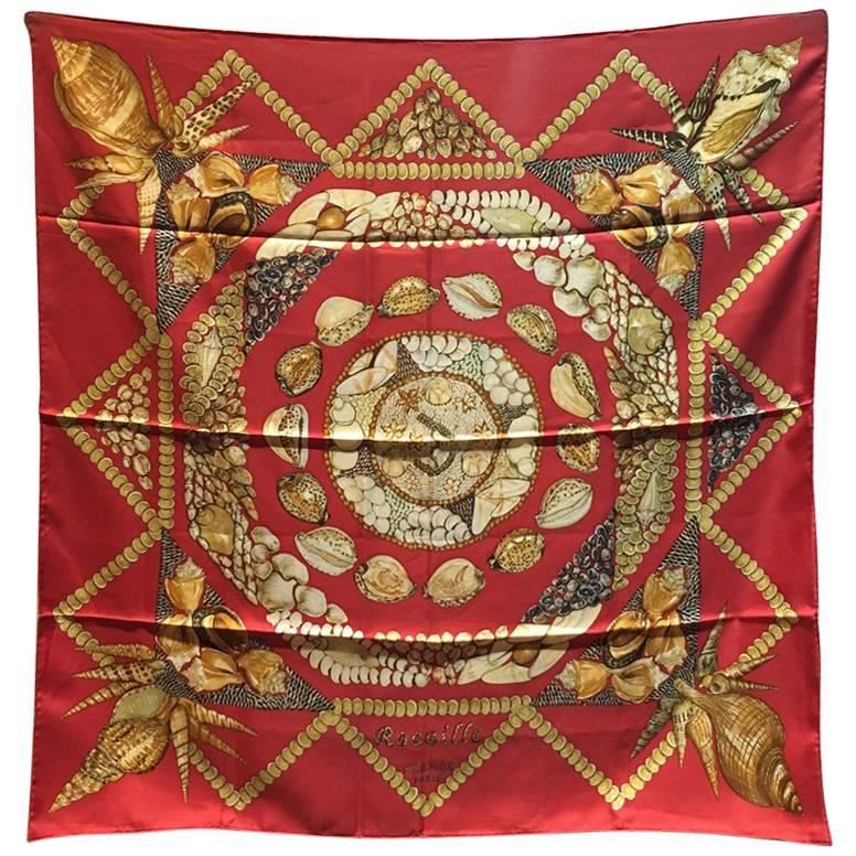 Hermes Rocaille Silk Scarf in Red