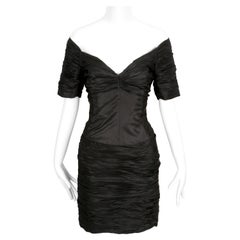 Vintage 1980's LORIS AZZARO black ruched off the shoulder dress