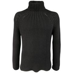 Men's LOUIS VUITTON Size L Black Cashmere Blend Chunky Knit Turtleneck Sweater