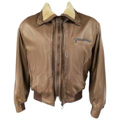 Vintage Men's SERAPHIN 40 Light Brown Leather Beige Shearling Collar Bomber Jacket