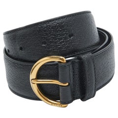 Gucci Black Textured Leather Buckle Belt 70 CM