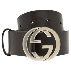 Gucci Dark Brown Leather Interlocking G Buckle Belt 85CM