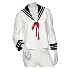 Moschino Cheap and Chic White Cotton Contrast Trim Tie Detail Blazer M