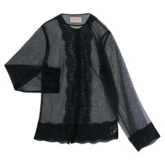 Christopher Kane Black Lace Trim Sheer Tulle Jacket M