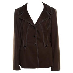 Escada Militär Grün Baumwolle Steppnaht Detail Knopfleiste Blazer XL
