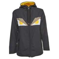 Fendi Grey/Yellow Eyes Applique Synthetic Reversible Hooded Jacket S