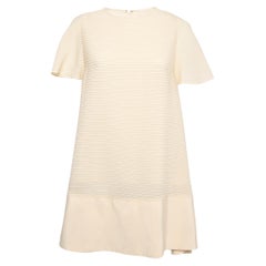 Balenciaga Cream Silk Pintuck Detail A-Line Shift Dress M