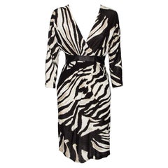Roberto Cavalli Monochrome Printed Jersey & Leather Detailed Draped Dress S