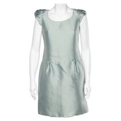 Burberry Prorsum Light Blue Sateen Gathered Detailed Short Dress M